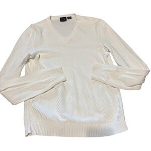 Armani Exchange Mens V-Neck Sweater White Textured Chevron Ribbed Knit Small AX